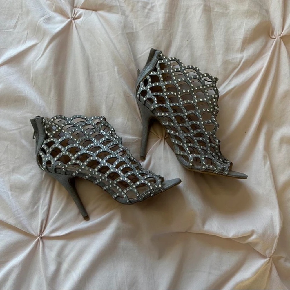 Macy's Elegant Silver Heels with Rhinestone Accents
